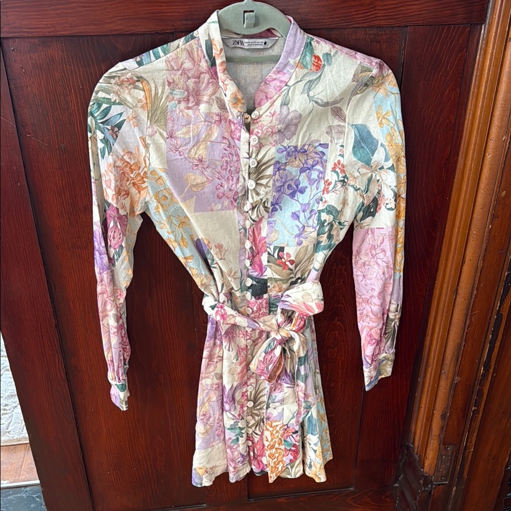 Zara Multicolor Floral Dress with Belt